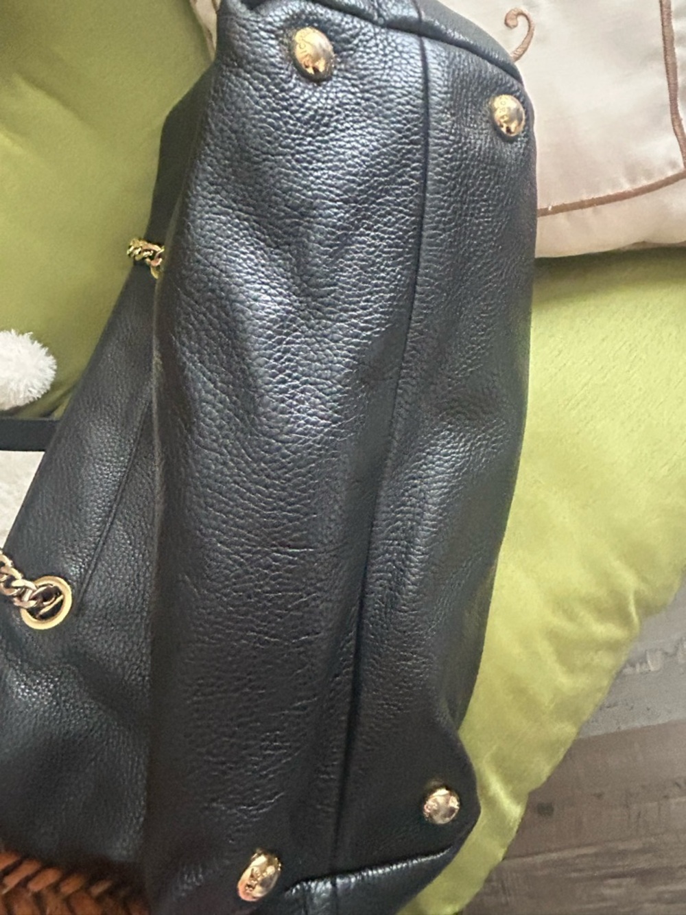 Michael Kors Black Pebbled Leather Tote with Gold Chain Handles - Picture 8 of 12